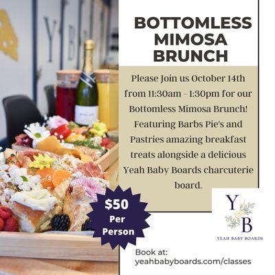 Come join us October 14 from 11:30-1:30 for our bottomless mimosa brunch!