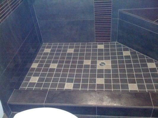 Custom shower pan with curbs.