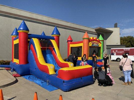 Bounce house with a slide