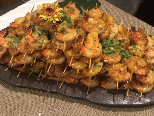 Pina colada shrimp skewer