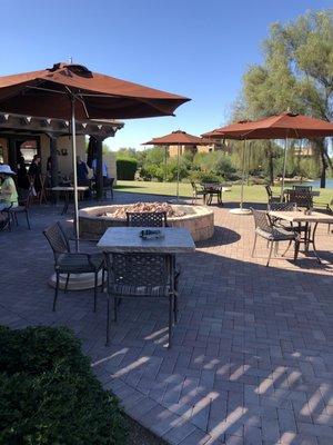 Patio seating in the sun