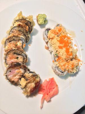 Special Tempura Roll (left) and Dynamite Roll (right)