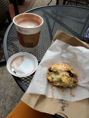 Aztec hot chocolate and a mint berry scone