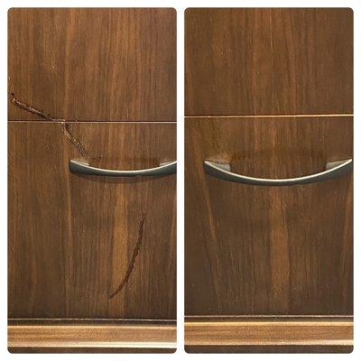 Drawer scratch with office owner D.I.Y touch-up.