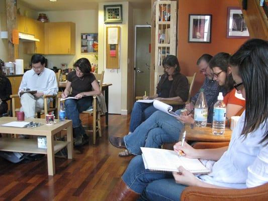 Students settling in to an in-class write, San Francisco.