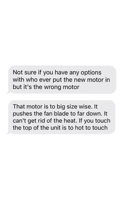 Text from company that discovered the mistake made by Total Home Services when the AC unit was still not working.