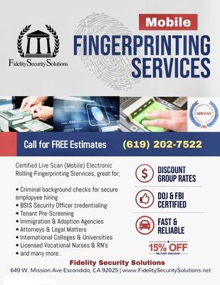 FBI/DOJ certified fingerprinting and background investigation services.