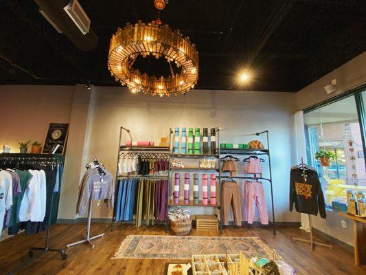 Come shop our boutique! Yoga apparel, props, @practiceeverywhere mat, Crystals, candles, incense, books, & more!