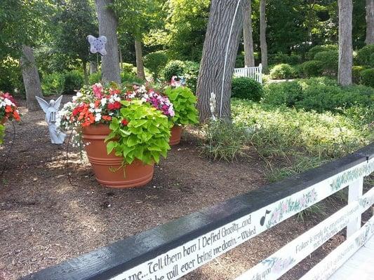 Large planters full of color.