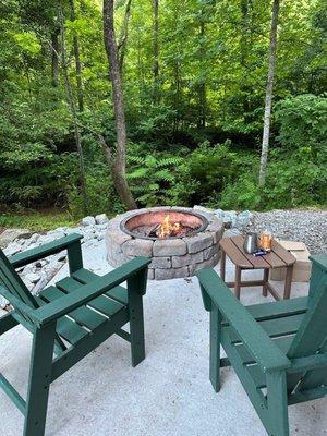 The fire pit looking over a tiny stream.