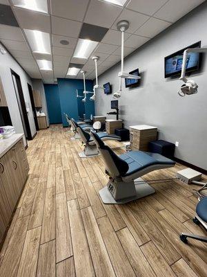 Our modern Orthodontic open bay treatment area.