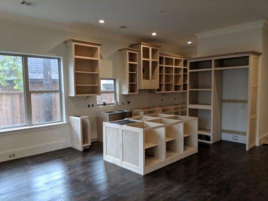 Upscale new home build.  Cabinets under construction.