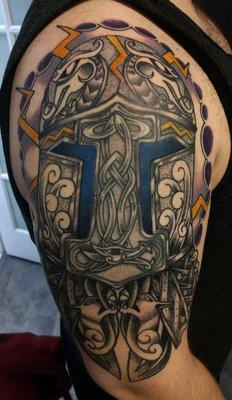 Thor's hammer tattoo by Mike Welch