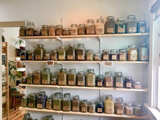 Shelves upon shelves of herbs and medicinals