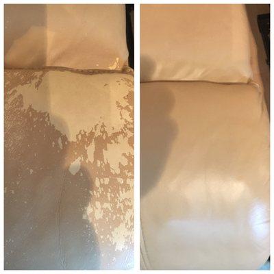 Bleach stain on leather sofa