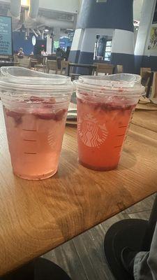 Grande Açaí Strawberry Refresher. Not filled to the rim and one of the drinks is quite diluted (as you can tell).