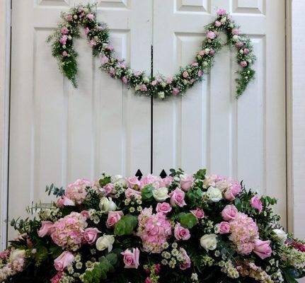 Casket spray (always adored) and matching custom garland.