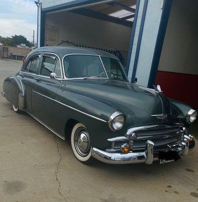 (1950 Chevy Deluxe) Replaced fuel pump and installed a new butterfly steering wheel