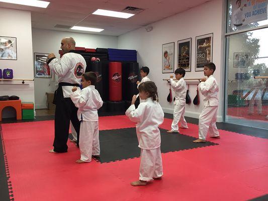 Sensei Garcia teaching a Little Dragon class ages 4 - 7 how to punch.