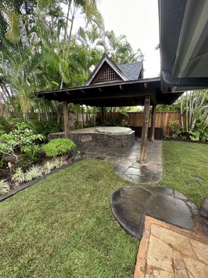 Real Puka Lava stone detached lanai, with custom gazebo for Jacuzzi