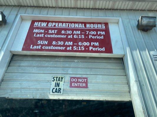 Hours of operation- stay in the car service