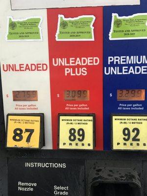 12/20/18 gas prices. Pay attendant at pump