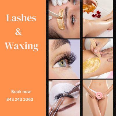 Waxing & lashes call us to book a appointment today 843 243 1063