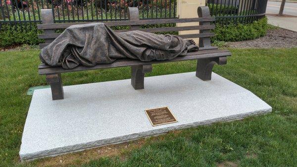 This statue is "Homeless Jesus." With the YSU campus just up the hill and its downtown location, there isn't much attitude here. (no review)