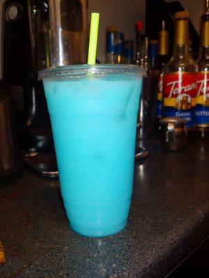 A Blue Curaçao syrup and lemon italian soda!