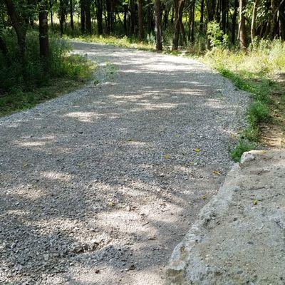 limestone blocks make benches along the trail