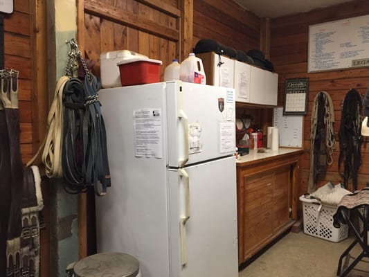 Tack room- there's a fridge that usually has carrots in it for the horses!