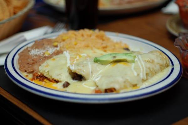 Three Enchilada Platter with Suiza sauce