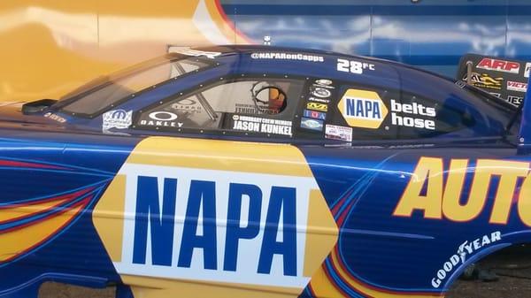 I was an "Honorary Pit Crew" member for Ron Capps and the Napa car. Look, my name is on the window!