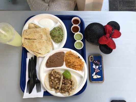 Chicken quesadilla with guacamole and grilled chicken taco combo....no onions please...yum