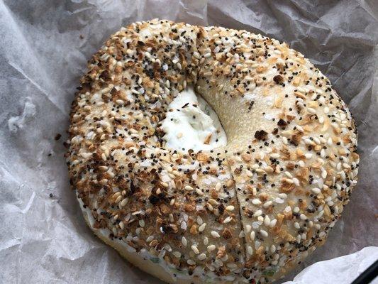 Everything bagel with scallion cream cheese