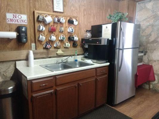 Clubhouse kitchen area with coffee