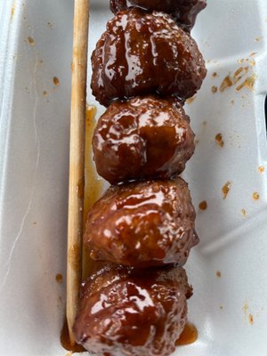 Part of my meatballs on a stick.