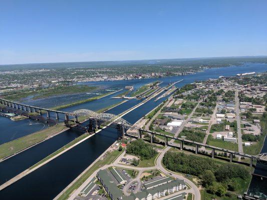 Aerial tours at the international border of U.S. and Canada. Enjoy a bird's-eye view of the Sault Locks and St. Mary's River.