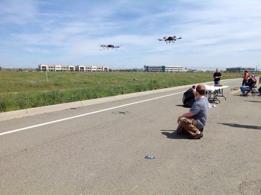 Flying multicopters at lunch.