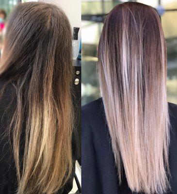 Before and after balayage.