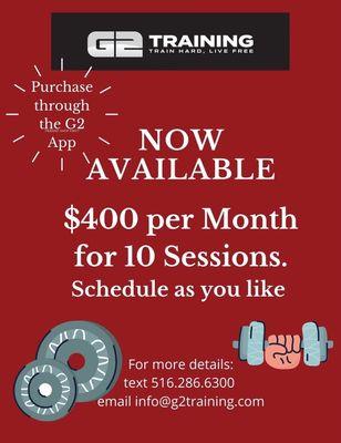 10 one-on-one personal training classes: $400 per month!