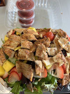 Strawberry mango chicken salad with raspberry vinaigrette