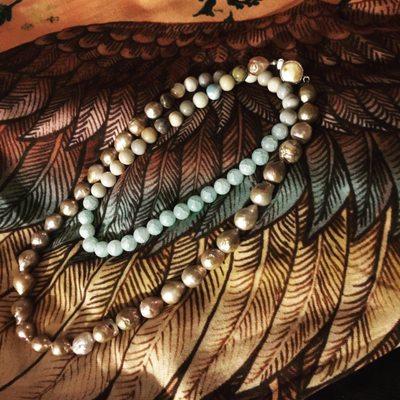 Big beautiful baroque pearls and aquamarine beads