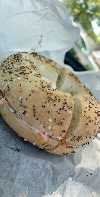 Everything bagel with veggie cream cheese