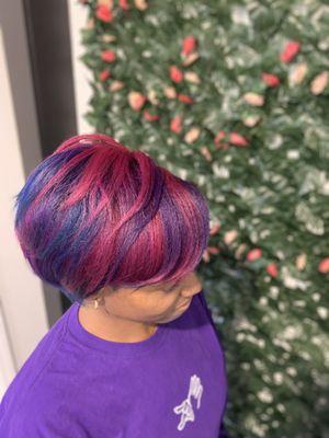 Blue, pink, and purple strands