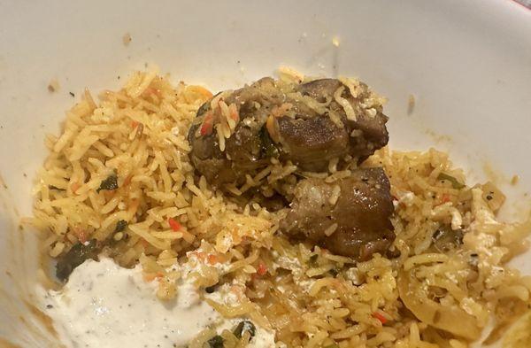 Stale Chicken biryani with stale yogurt sauce