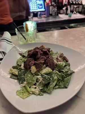 Cesar salad with strip steak.. decent, fantastic prices