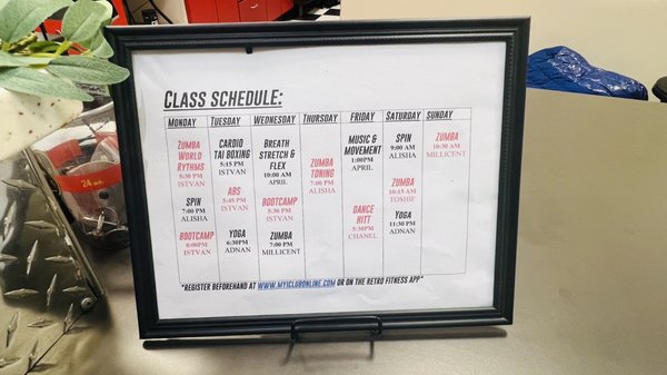 Class schedule as of January 2023