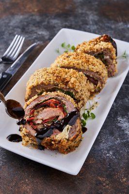 Horseradish-crusted Beef Roulade w/ Demi Sauce.  A catering favorite and a featured recipe in Chef Gail's new cookbook, Frozen & Fabulous.