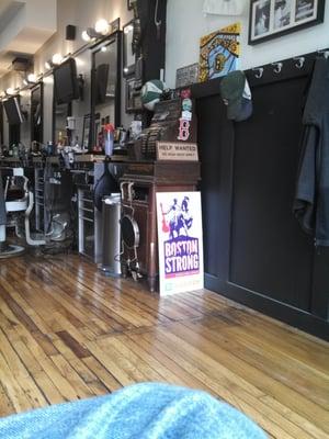 Olde style cash register, with a tongue-in-cheek "no Irish need apply" sign. Charlestown has a rich Irish heritage.